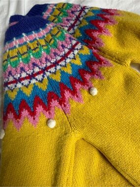 Mini Boden Yellow Fair Isle Knit Sweater with Multicolor Yoke